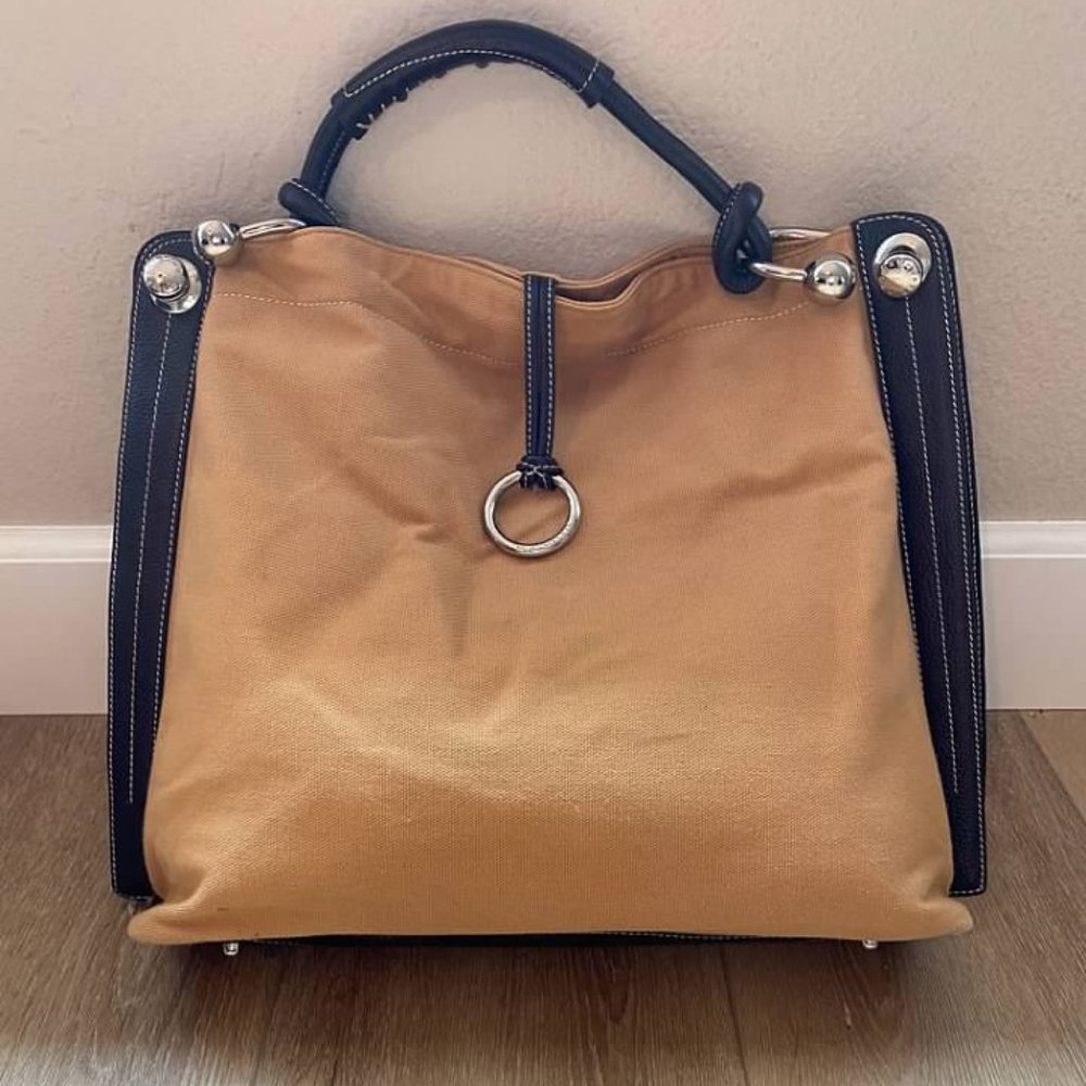LIKE NEW BCBGMaxAzria Canvas and Leather Hobo